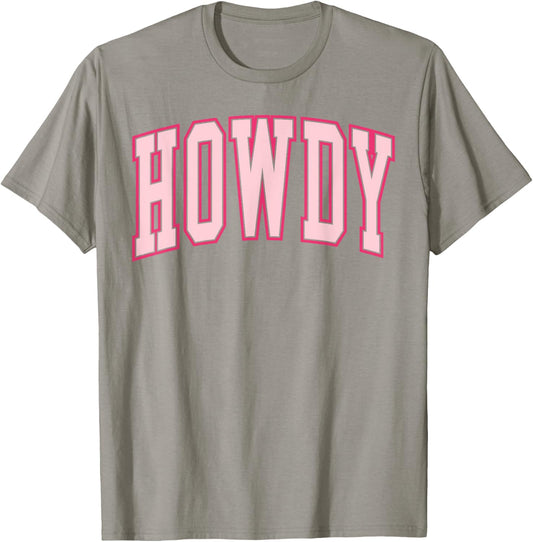 Preppy Cowgirl Varsity Pink Howdy Southern Western Girl T-Shirt - T-Shirt | Sand