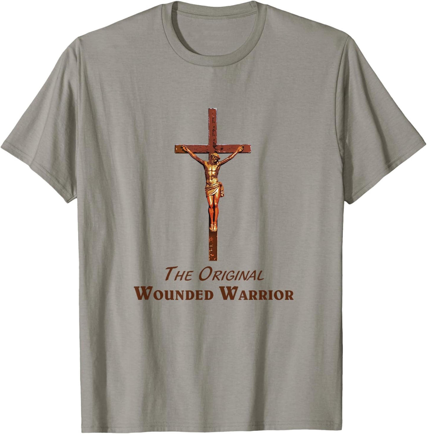 Original Wounded Warrior w Jesus -Christian Crucifix T-Shirt - T-Shirt | Sand
