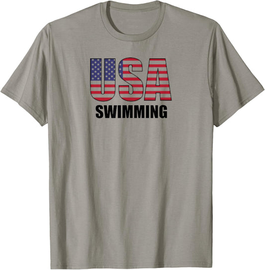 USA Swimming American Flag Team Sport Support T Shirt T-Shirt - T-Shirt | Sand