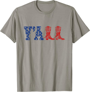 Y'ALL American Flag Western Country Cowgirl T-Shirt - T-Shirt | Sand