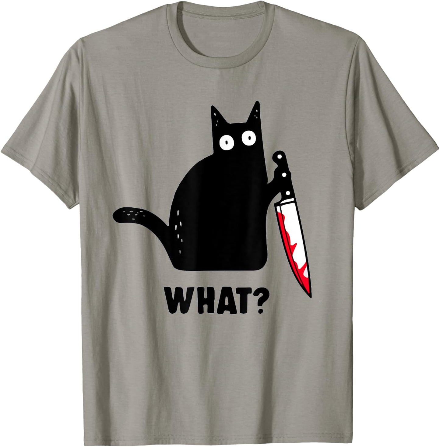Cat What? Funny Black Cat Shirt, Murderous Cat with Knife T-Shirt - T-Shirt | Sand