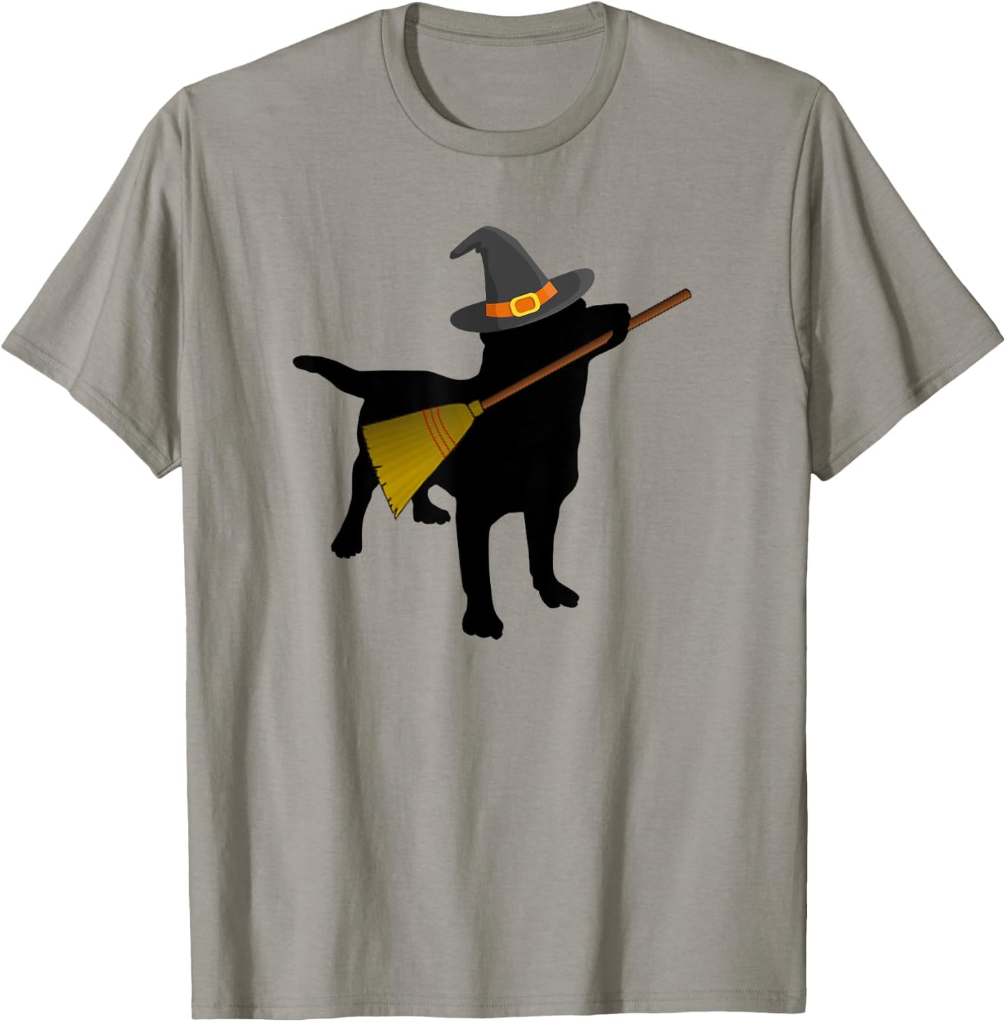 Funny Halloween Black Lab Dog Cute Witch Hat Broom T-Shirt - T-Shirt | Sand