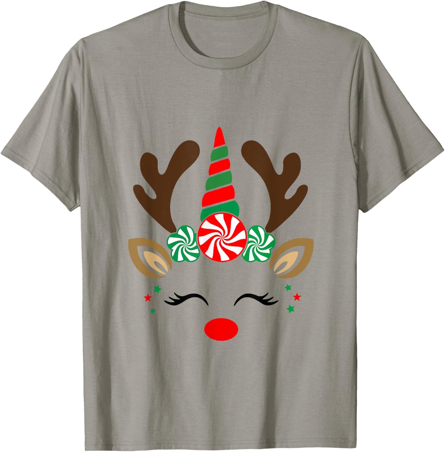 Christmas Reindeer Unicorn Face Cute Unicorn T-Shirt - T-Shirt | Sand