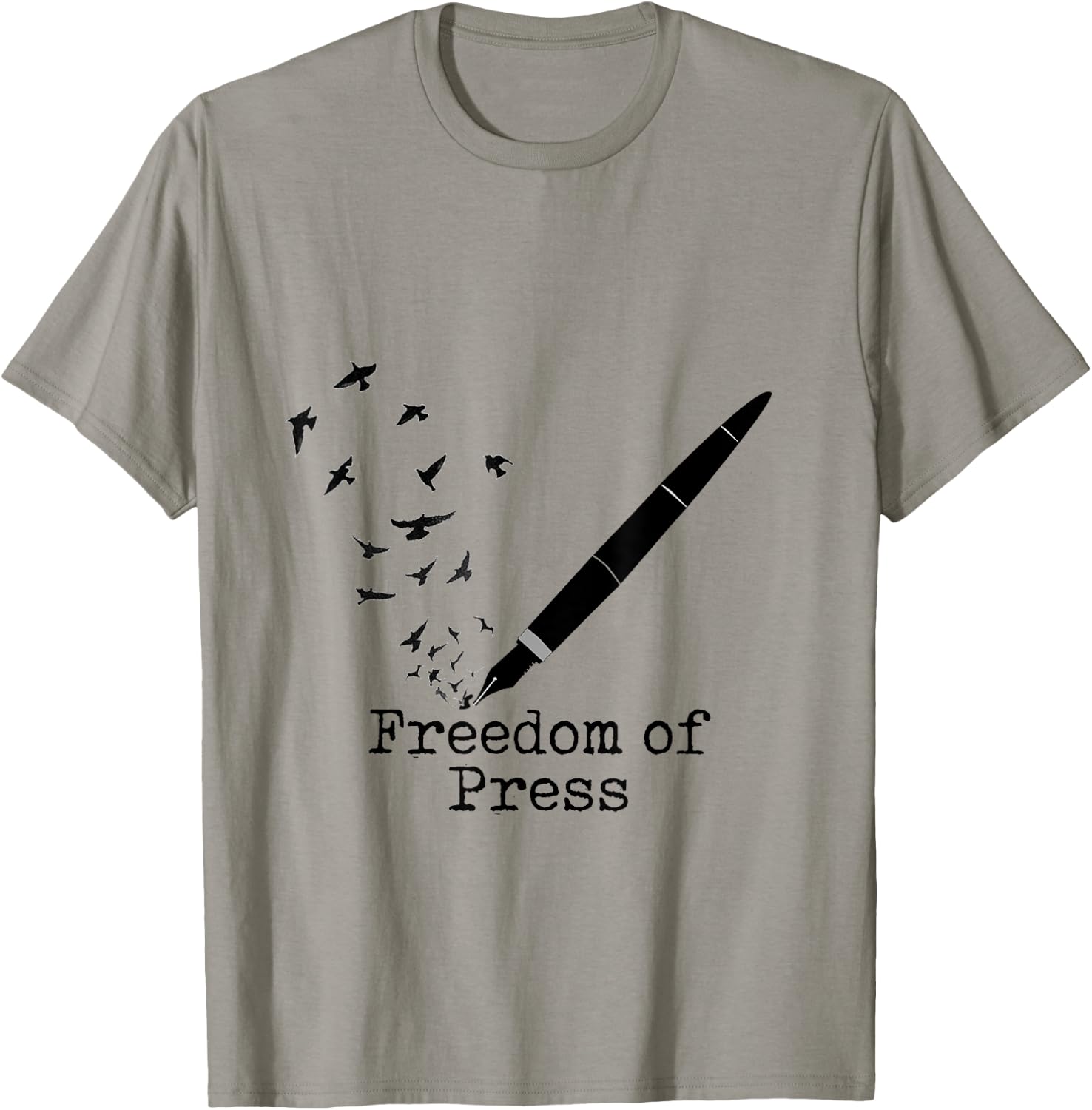 Black Fountain Pen Freedom Of Press Flock Of Birds T-Shirt - T-Shirt | Sand