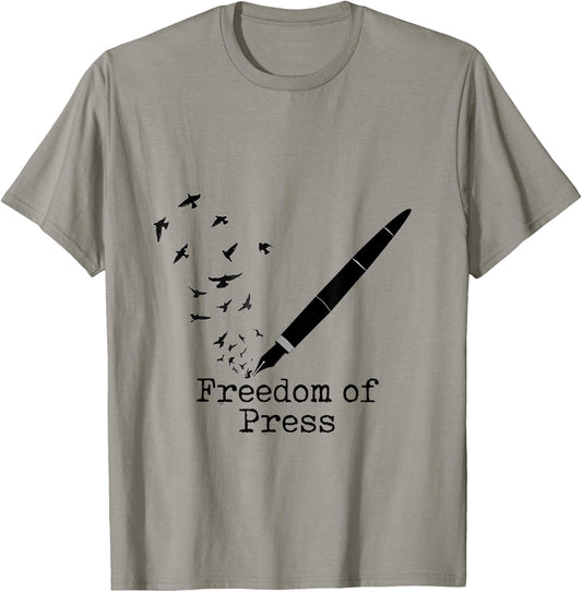 Black Fountain Pen Freedom Of Press Flock Of Birds T-Shirt - T-Shirt | Sand