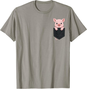 Pig in Pocket Cute Peeking Funny T-Shirt - T-Shirt | Sand