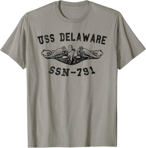 USS Delaware SSN-791 Attack Submarine Badge Vintage T-Shirt - T-Shirt | Sand