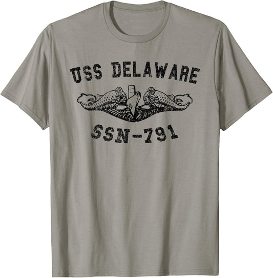 USS Delaware SSN-791 Attack Submarine Badge Vintage T-Shirt - T-Shirt | Sand