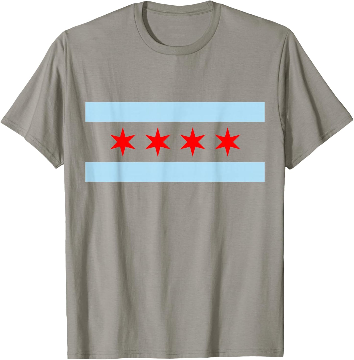 Styley Chicago Flag - Men's -Adults Kids Classic Fit Collarless Short Sleeve White Solid Cotton Flag T-Shirt - T-Shirt | Sand