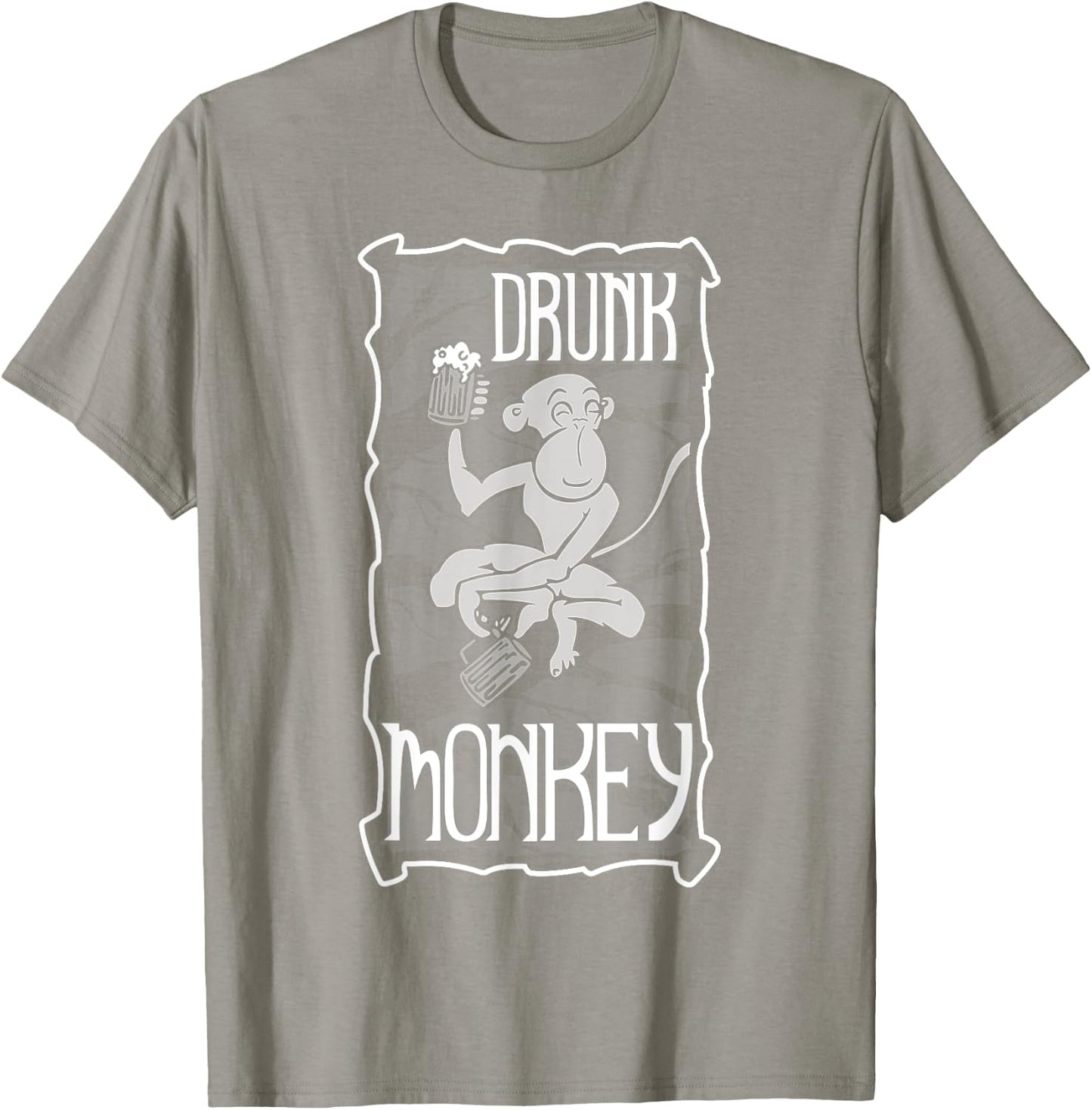Drunk Monkey White Print T-Shirt - T-Shirt | Sand