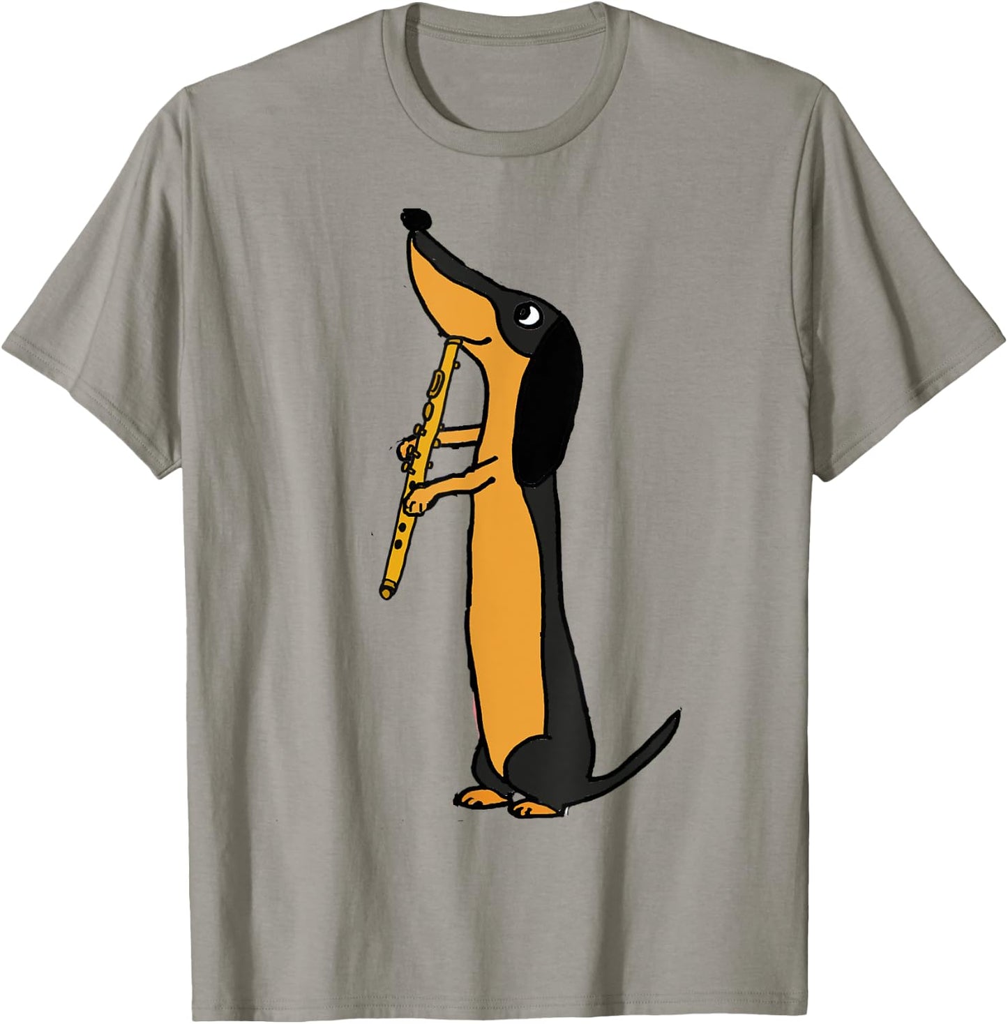 Smiletodaytees Fun Dachshund Dog Playing Flute Men Women Kids T-Shirt - T-Shirt | Sand