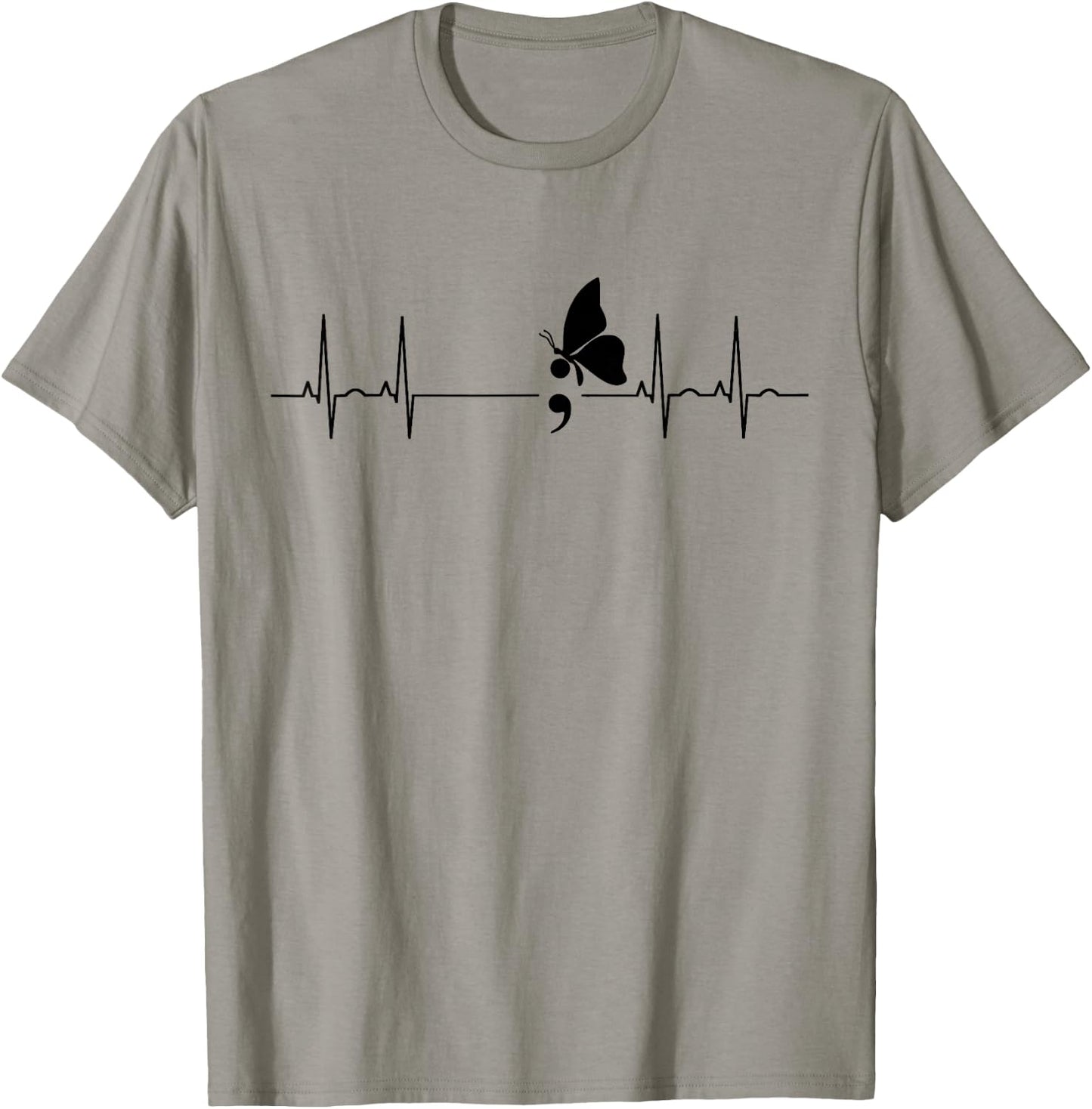 Semicolon Butterfly Heartbeat T-Shirt - T-Shirt | Sand