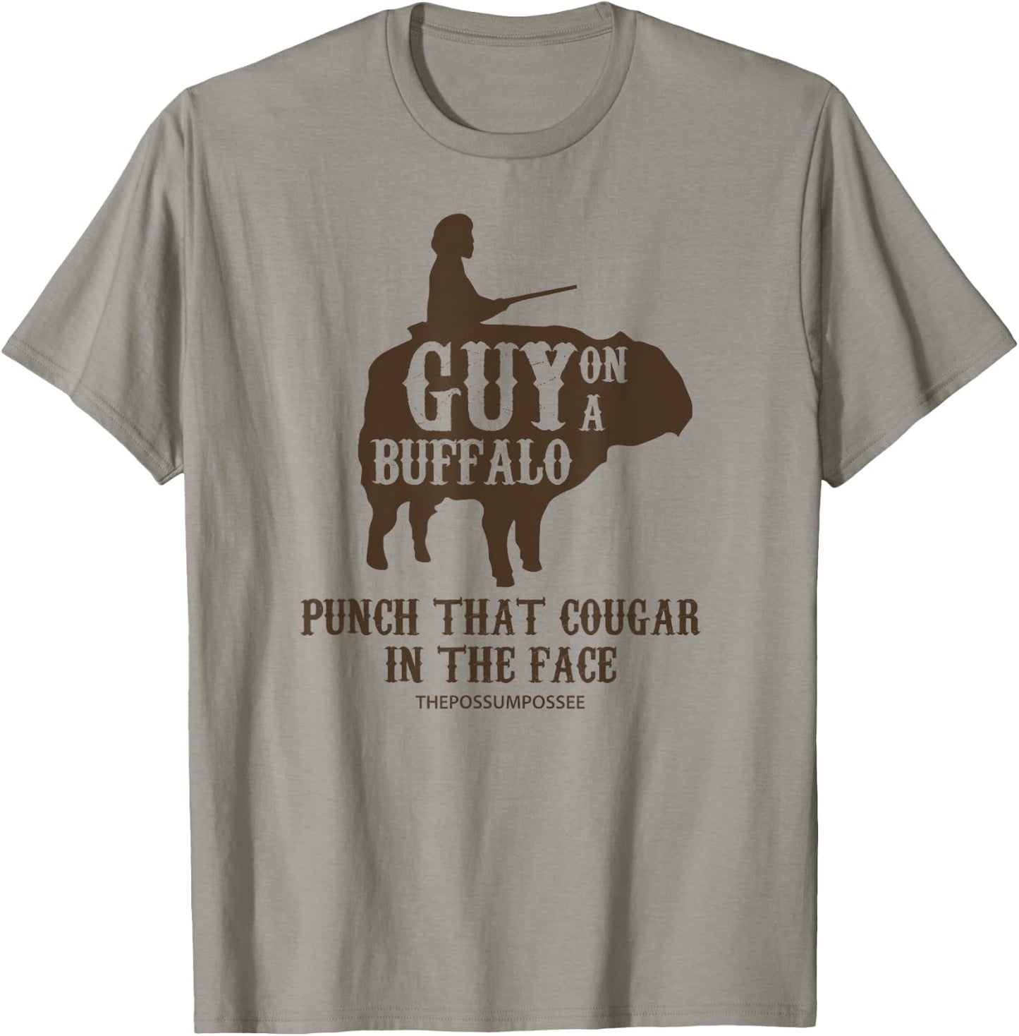 Guy on a Buffalo ~ Possum Possee Funny Graphic T-Shirt - T-Shirt | Sand