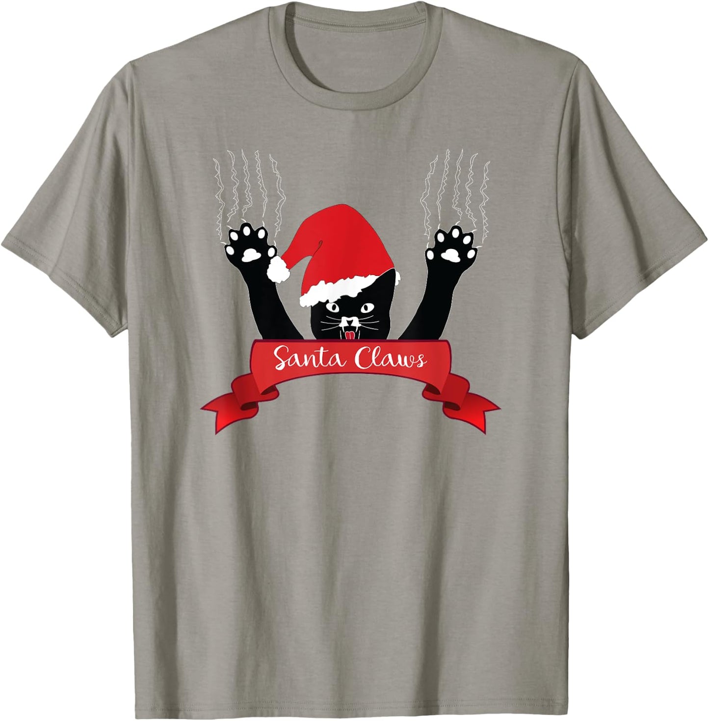 Santa Claws Cat Christmas , Xmas Red Gift Ribbon T-Shirt - T-Shirt | Sand