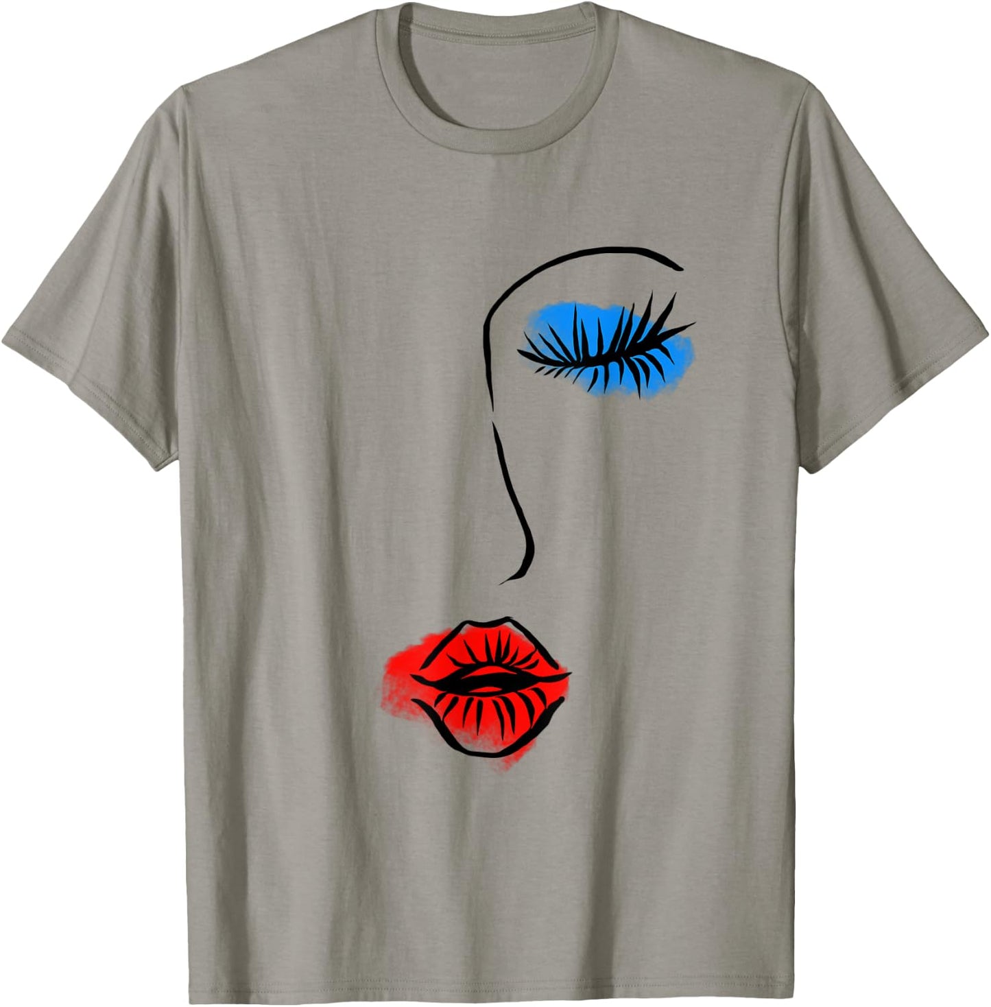 Abstract Art Face Sketch Lipstick Makeup Print Artist Lover T-Shirt - T-Shirt | Sand