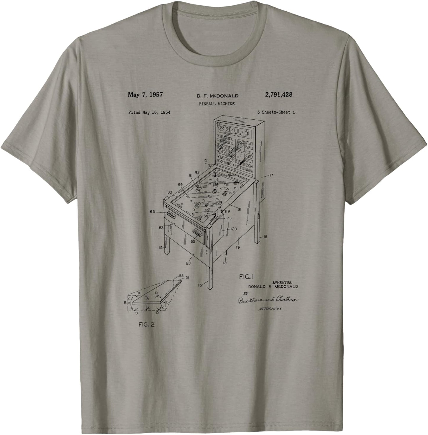 Vintage Patent Print 1957 Pinball Machine T-Shirt - T-Shirt | Sand