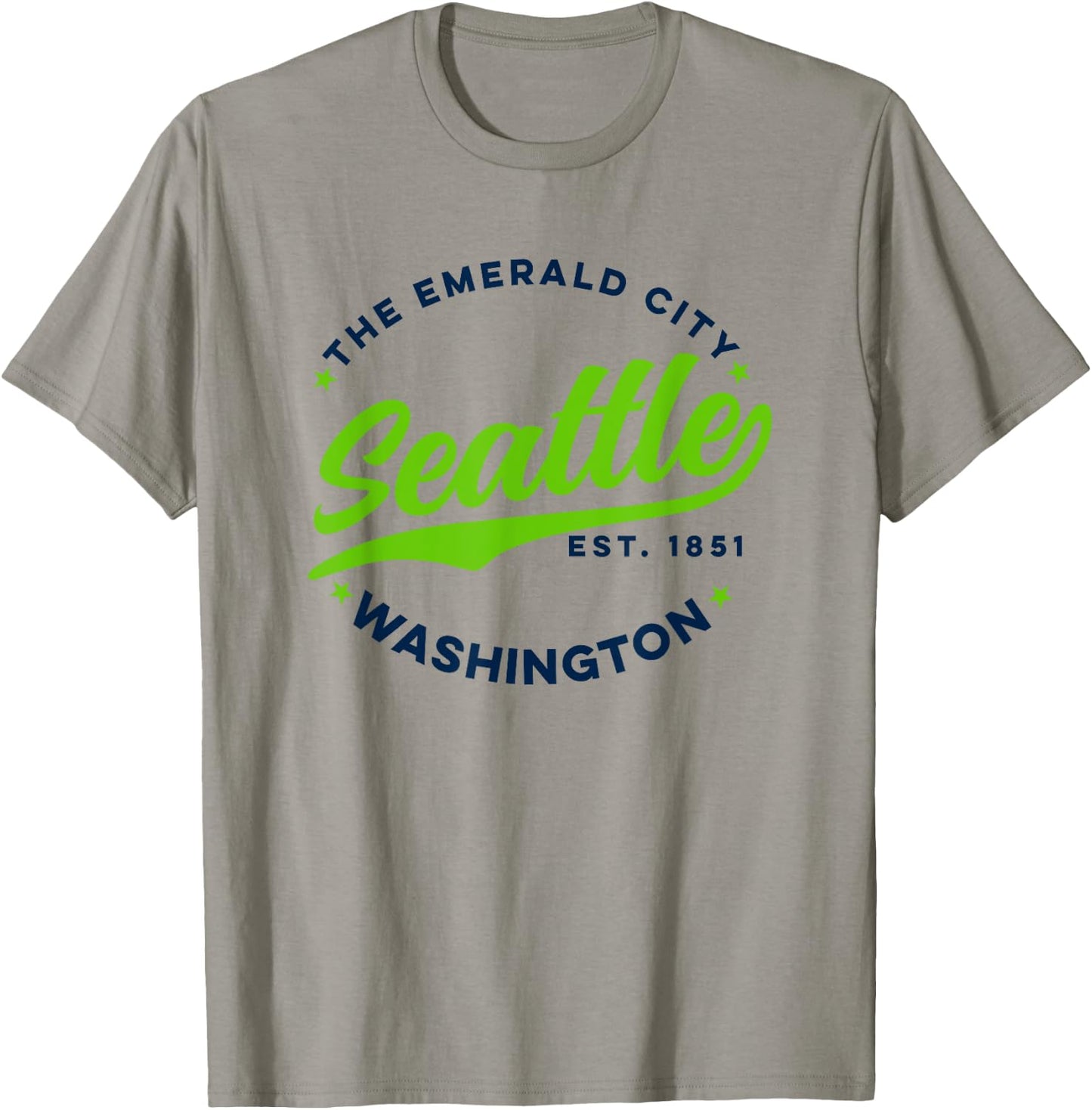 Vintage Seattle Emerald City Washington Blue Green Text T-Shirt - T-Shirt | Sand