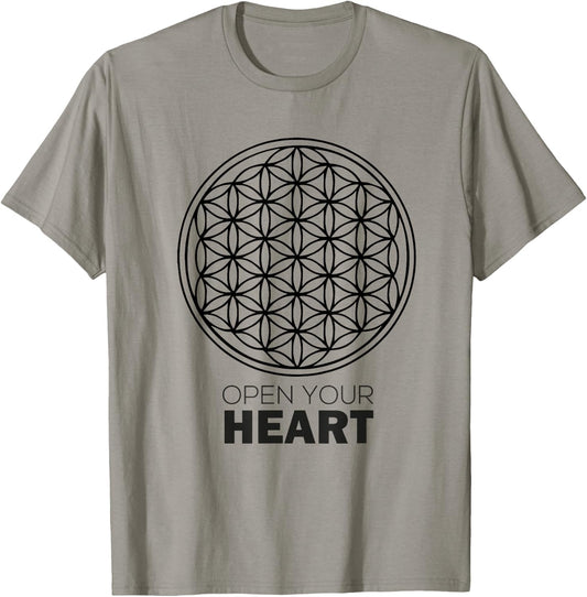 Flower Of Life - Open Your Heart. Sacred Geometry T-Shirt - T-Shirt | Sand