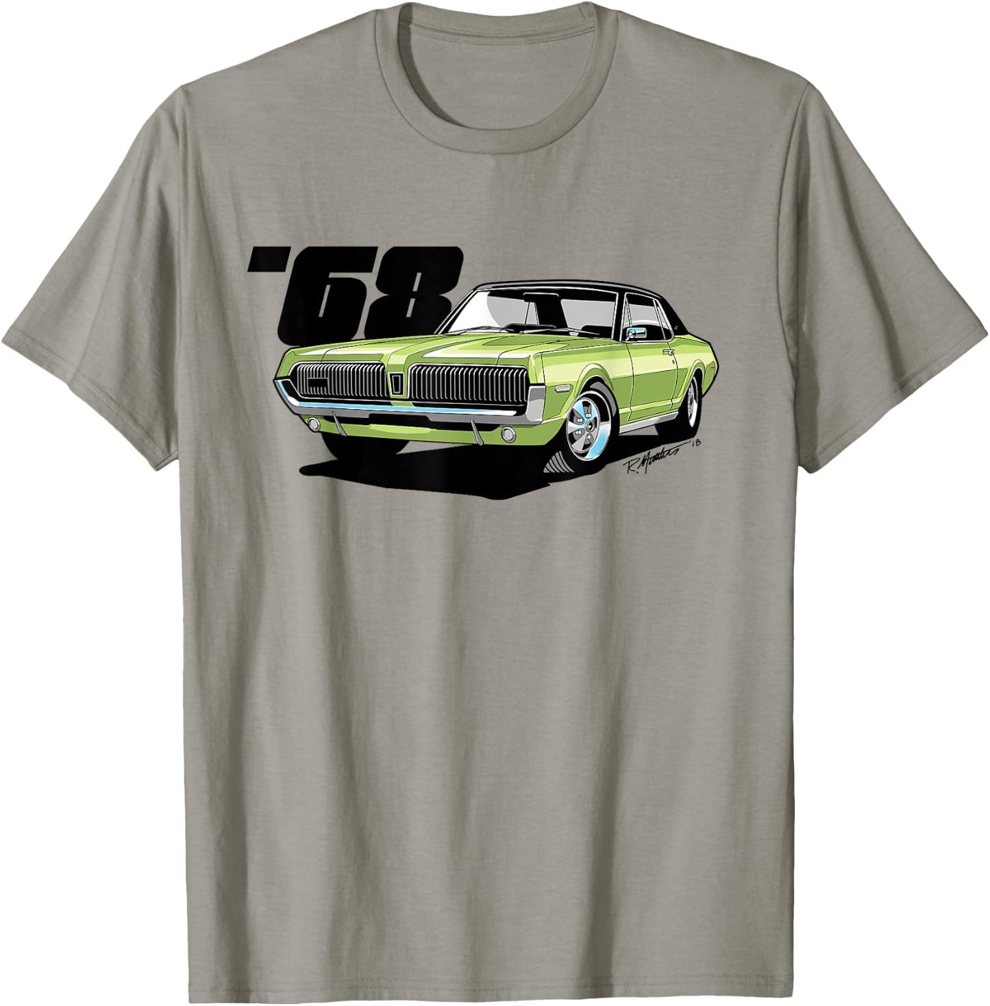 SpeedShift Art 1968 Mercury Cougar Graphic - Women's Adults Lime Frost Green Classic Fit Short Sleeve - Small T-Shirt - T-Shirt | Sand