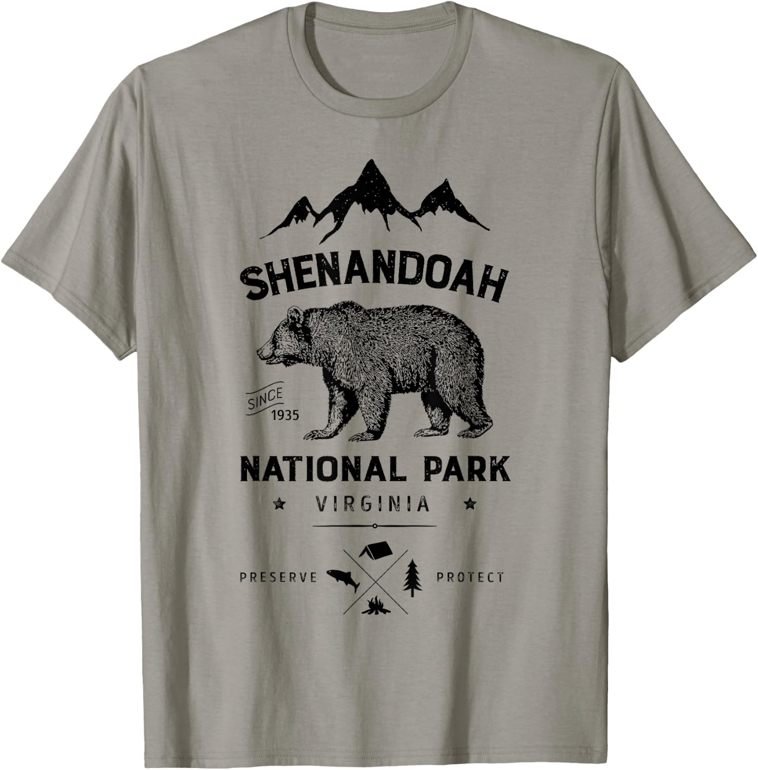 Shenandoah National Park T Shirt Bear Virginia Vintage Gifts T-Shirt - T-Shirt | Sand