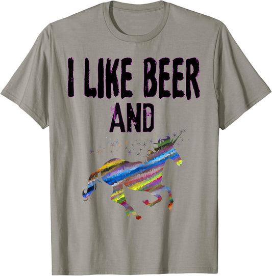 Funny I Like Beer And Unicorns design Adult Unicorn Gift T-Shirt - T-Shirt | Sand