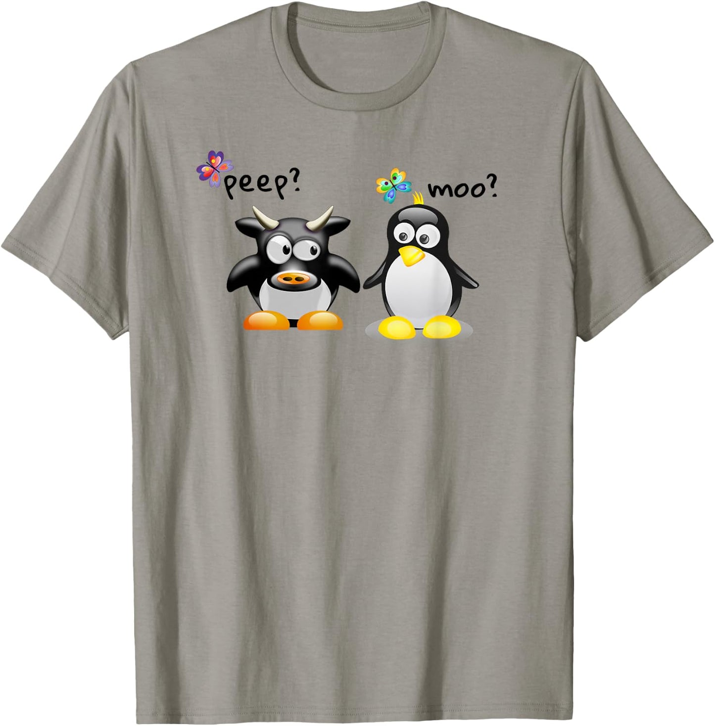 New Friends Learning a Language Moo Peep Penguin and Cow T-Shirt - T-Shirt | Sand