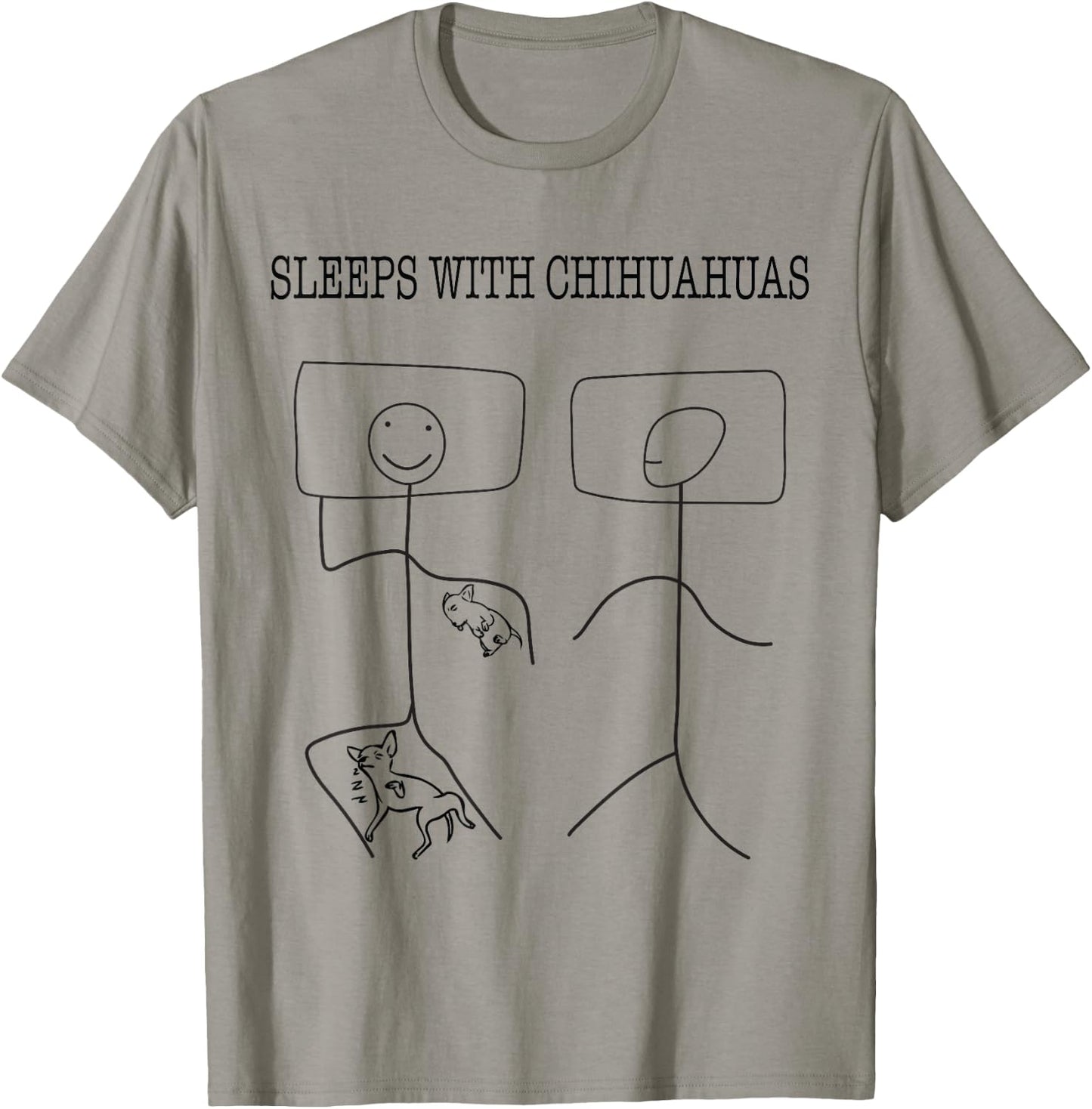 SLEEPS WITH CHIHUAHUAS - Stick Figure Chi Lovers Gift T-Shirt - T-Shirt | Sand