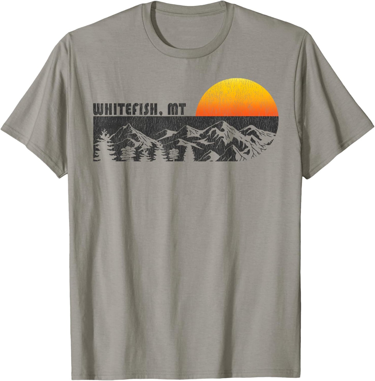 Retro Whitefish Montana Mountain Sunset Winter T-Shirt - T-Shirt | Sand