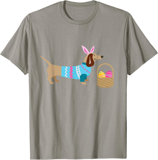 Weiner Daschund Easter Doxie in Dog Dress Men Women Kids T-Shirt - T-Shirt | Sand