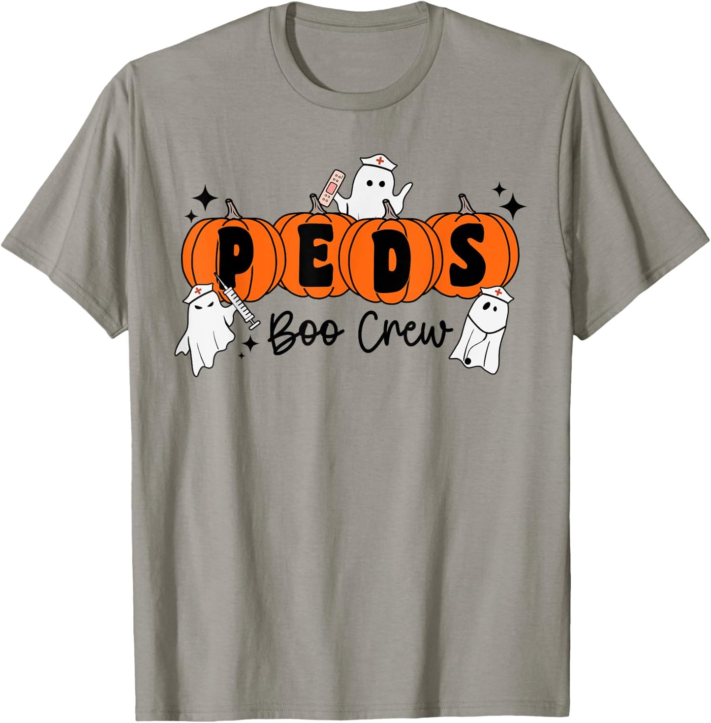 Peds Boo Crew Pumpkin Ghost Pediatric Nurse Halloween T-Shirt - T-Shirt | Sand