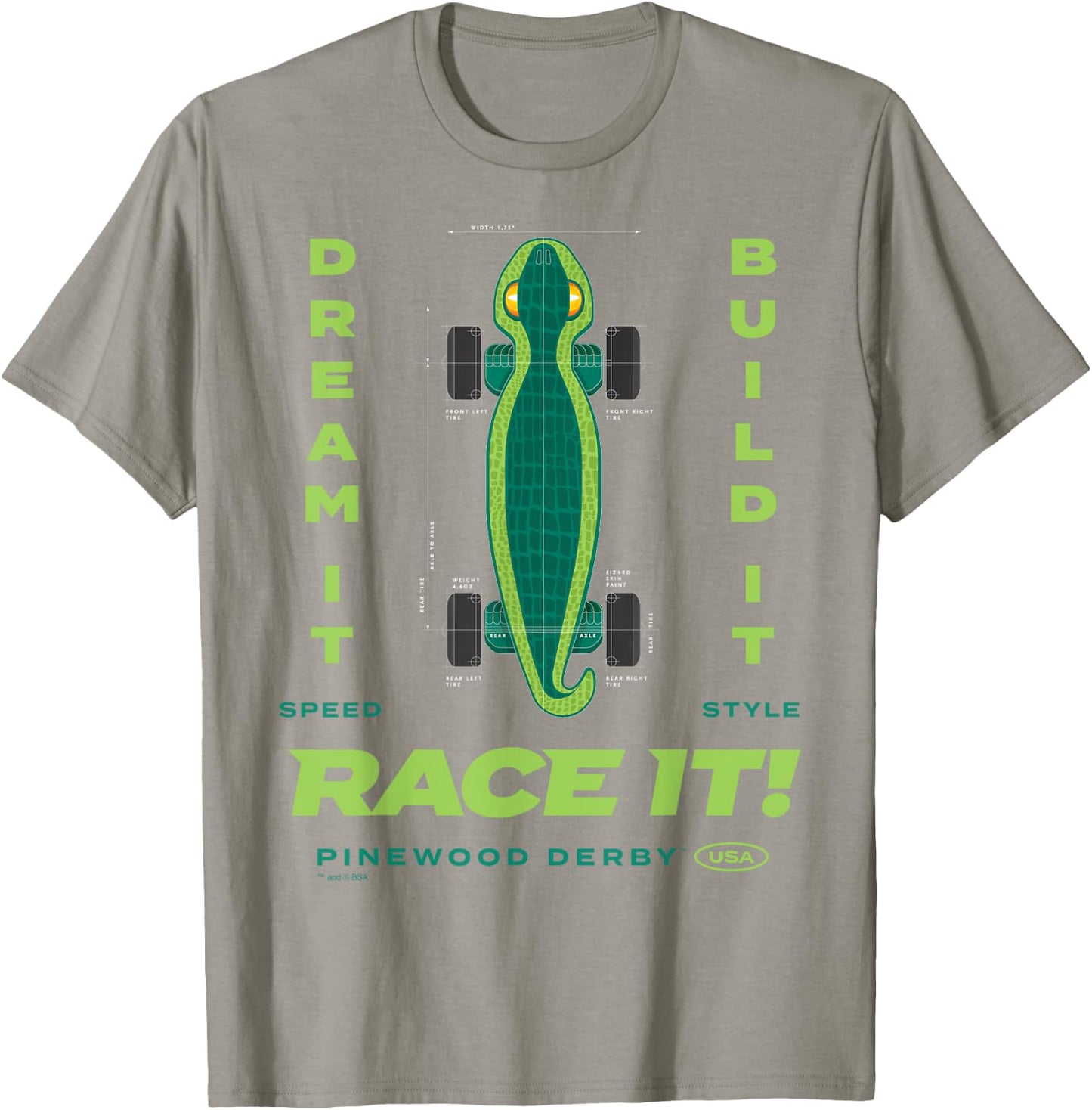 Scouting America Boys Pinewood Derby Lizard , Green, Small T-Shirt - T-Shirt | Sand