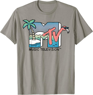MTV Beachy Flamingo Scene Retro Logo Graphic T-Shirt - T-Shirt | Sand