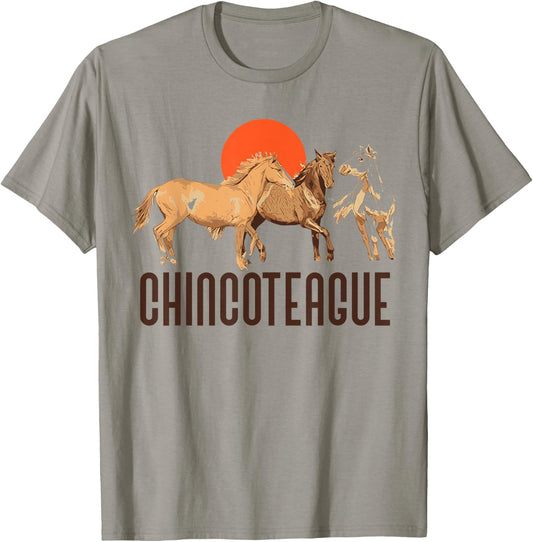 Retro Chincoteague Island Wild Pony Horse 80s Graphic T-Shirt - T-Shirt | Sand