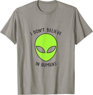 I Don't Believe In Humans Alien Gift Retro T-Shirt - T-Shirt | Sand