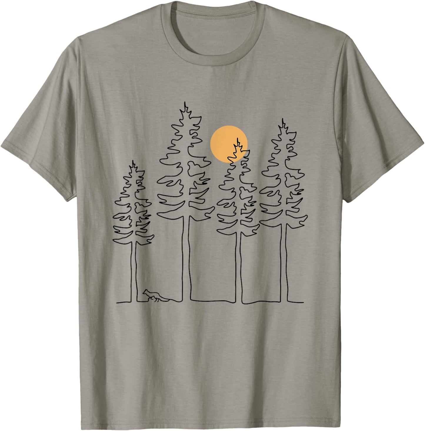 Fox Forest Outline Graphic Wildlife Wilderness Funny T-Shirt - T-Shirt | Sand