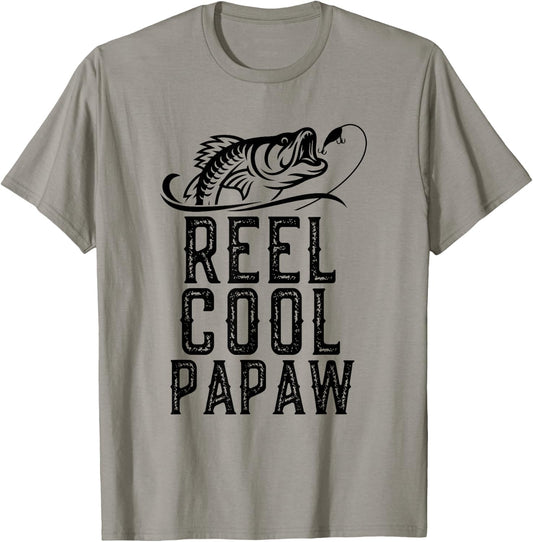 Reel Cool Papaw Fishing Fisherman Funny Grandpa Retro T-Shirt - T-Shirt | Sand