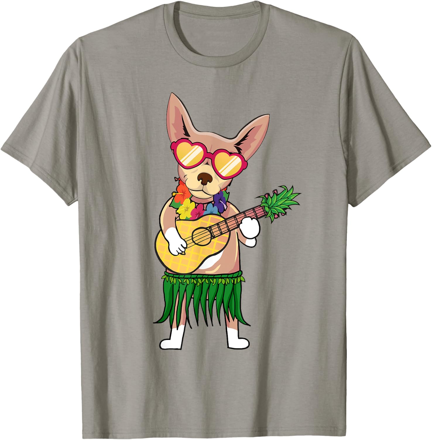Chihuahua Hawaiian Costume Playing Ukulele Summer Shirt Women Kids T-Shirt - T-Shirt | Sand