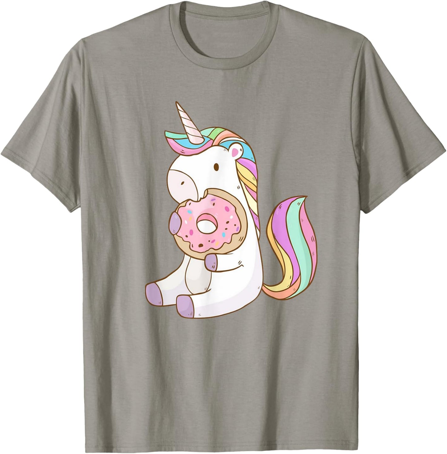 Cute Hungry Unicorn Munching on Yummy Donut T-Shirt - T-Shirt | Sand