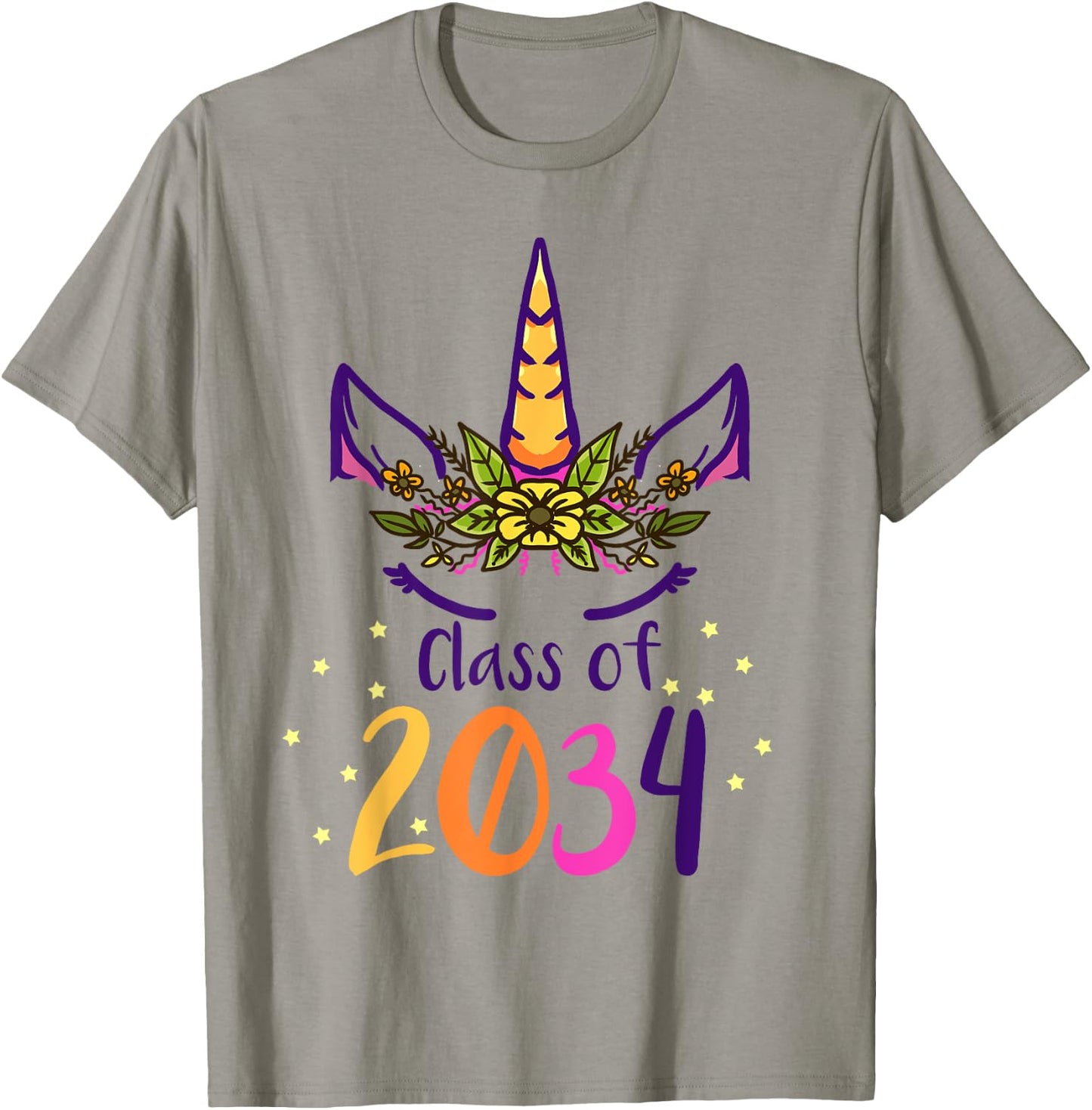 Unicorn Class Of 2034 Grow With Me Kindergarten Girls Gift T-Shirt - T-Shirt | Sand