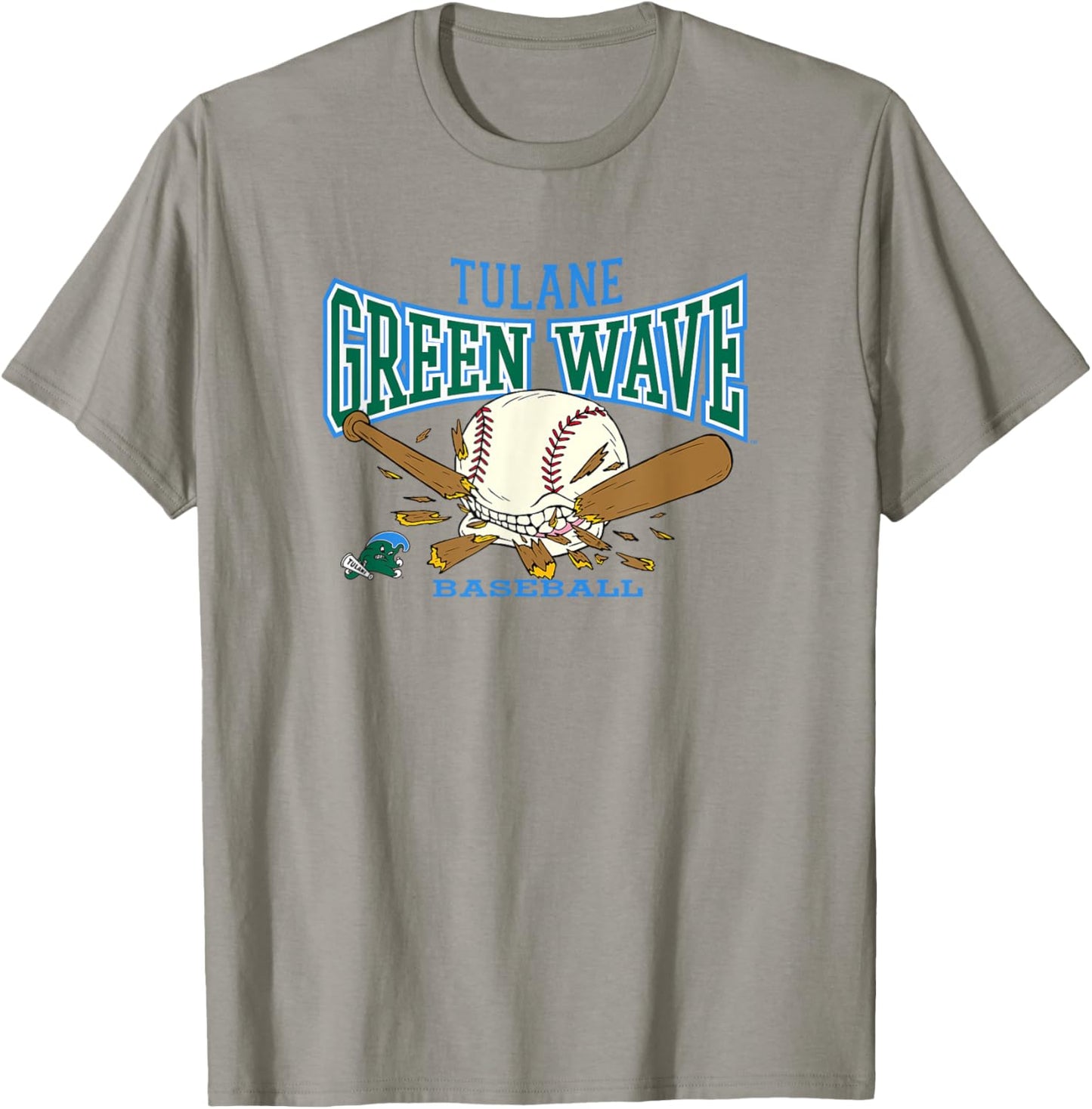 Tulane Green Wave Baseball Bite Gray Officially Licensed T-Shirt - T-Shirt | Sand