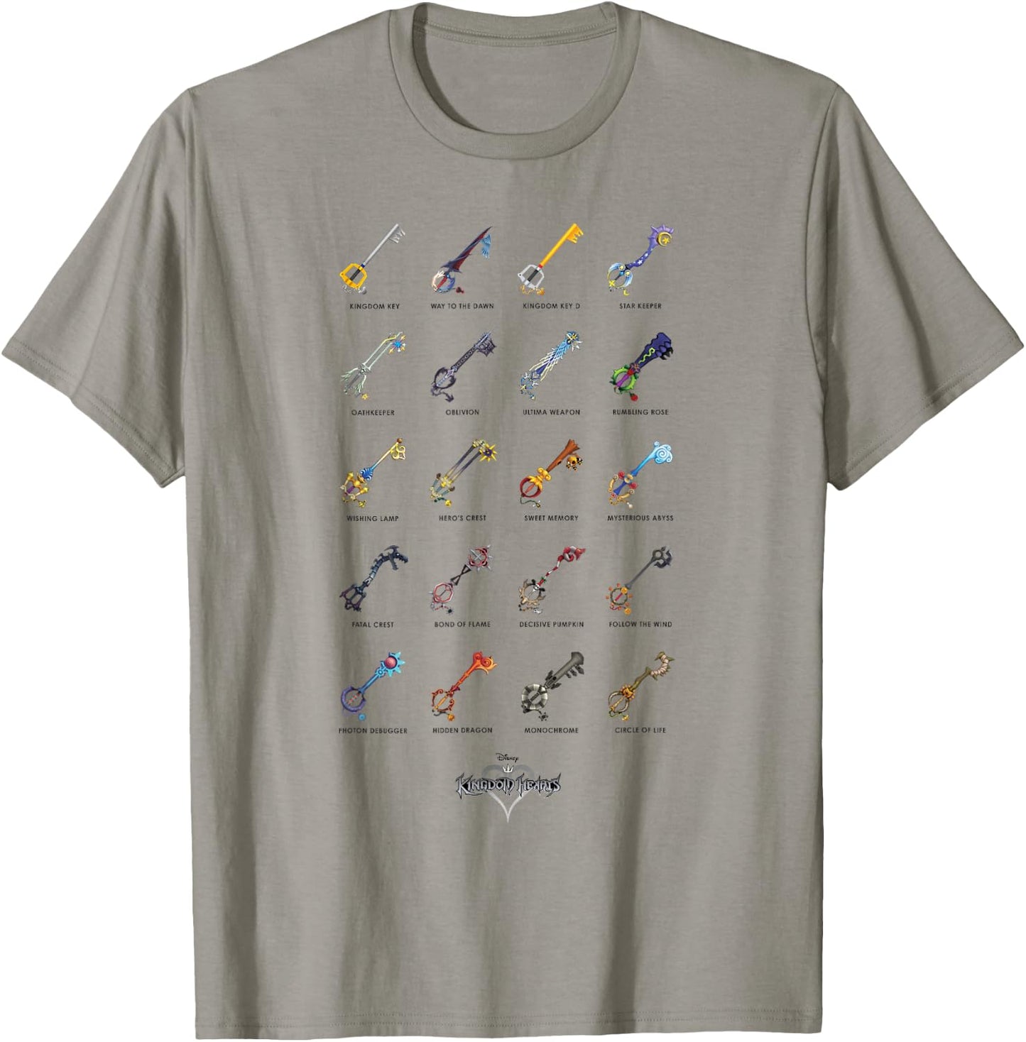 Disney Kingdom Hearts Keyblades with Names T-Shirt - T-Shirt | Sand