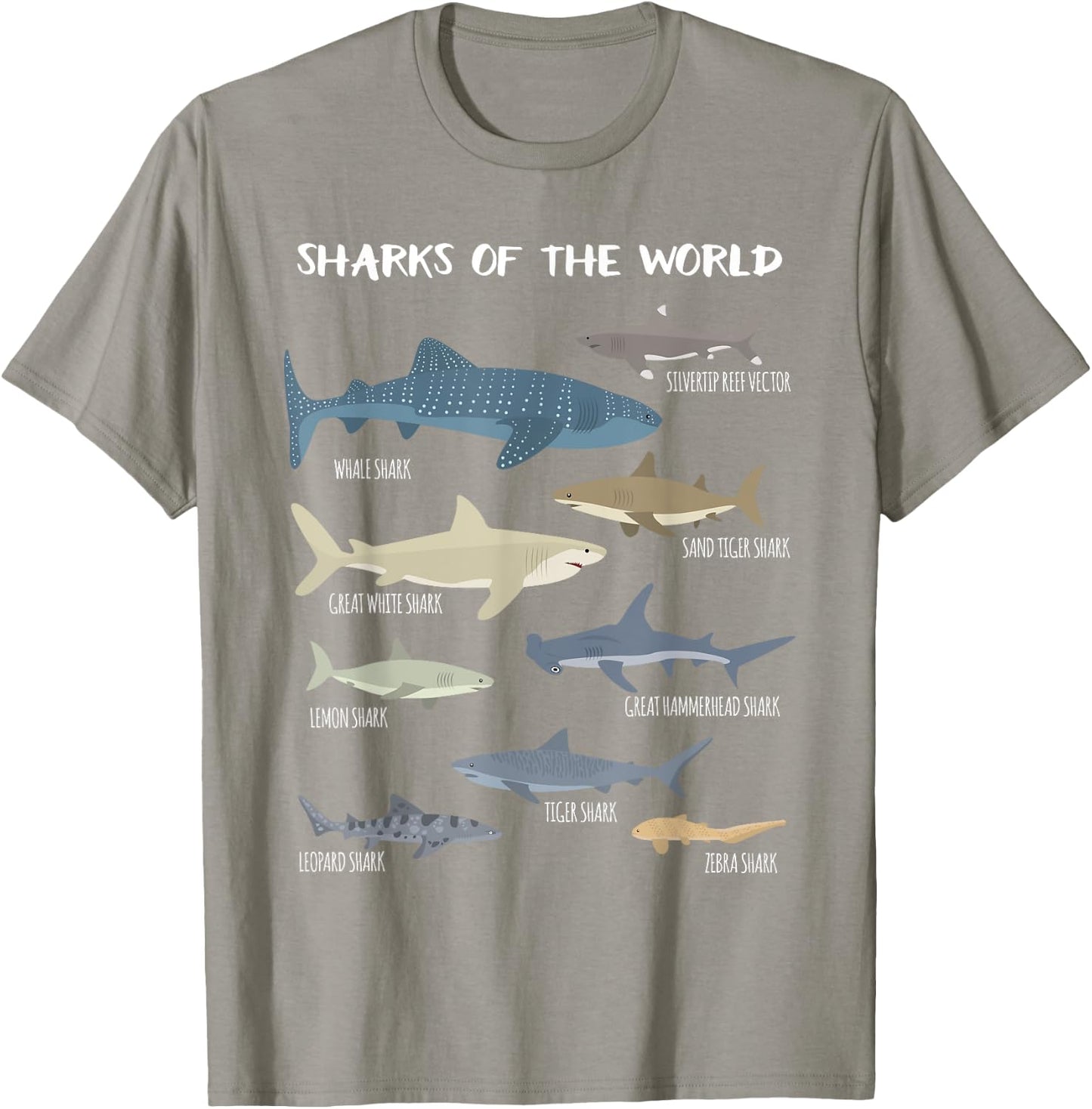 Sharks Of The World Educational Funny T-Shirt - T-Shirt | Sand