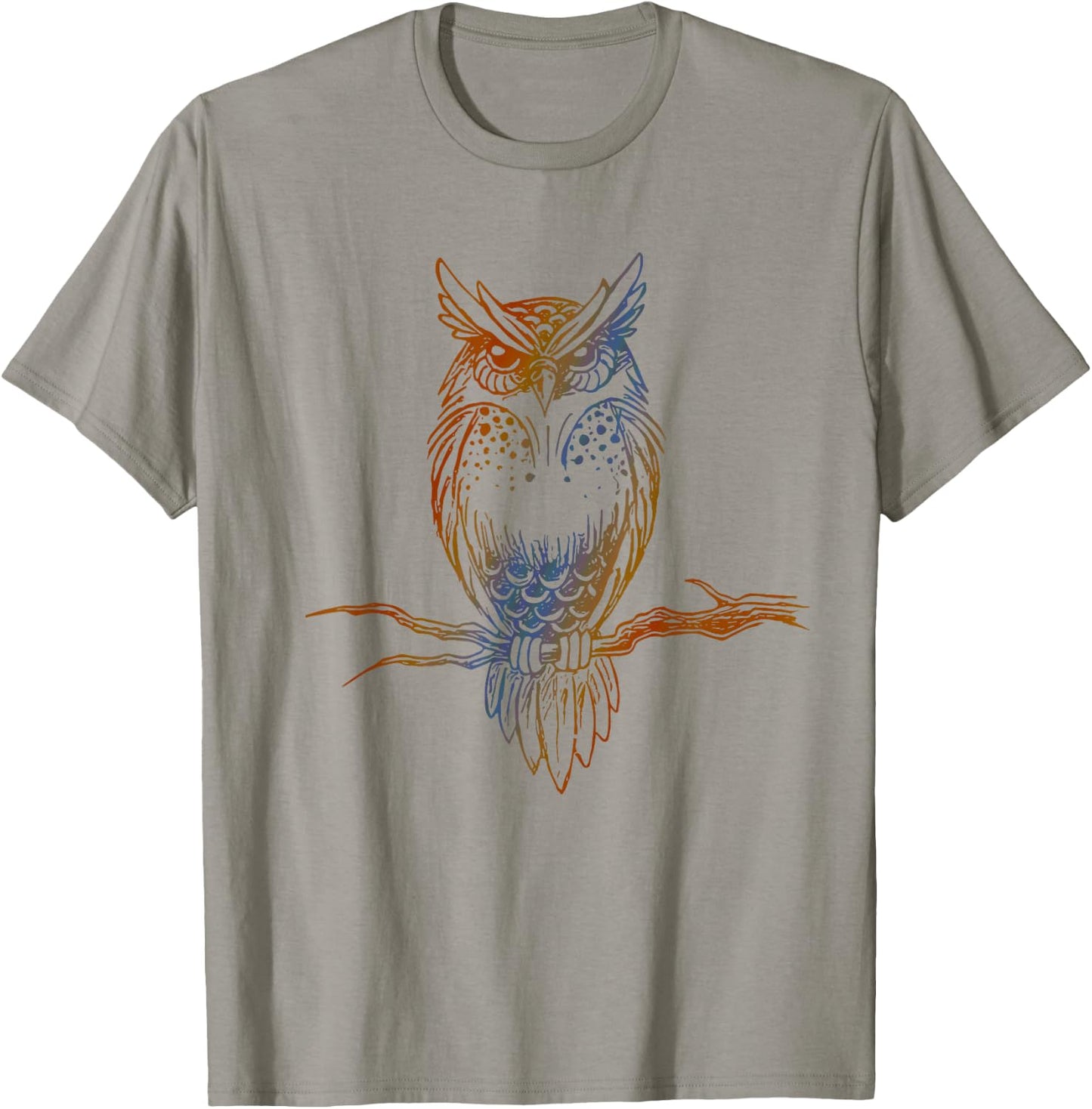 Multicolored Great Horned Owl T-Shirt - T-Shirt | Sand