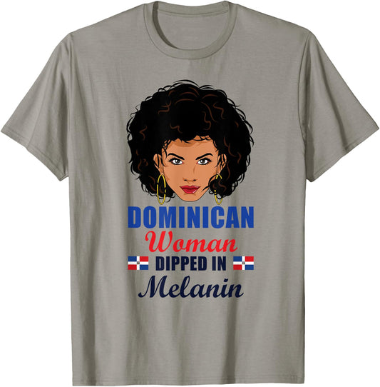 Dominican Flag Gift Woman Dipped In Melanin Afro Latina T-Shirt - T-Shirt | Sand