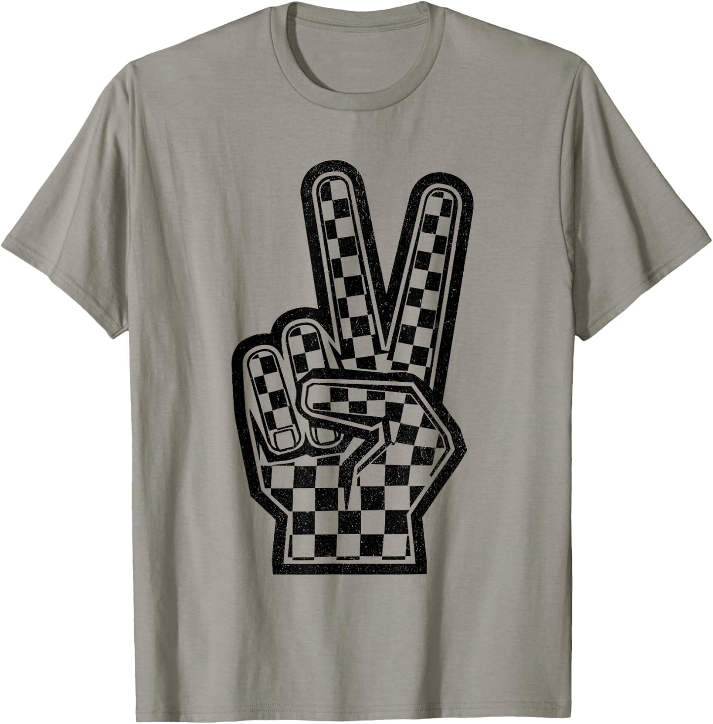 Checkered Peace Sign Shirt Vintage Racing Flag Kids Boy Girl T-Shirt - T-Shirt | Sand