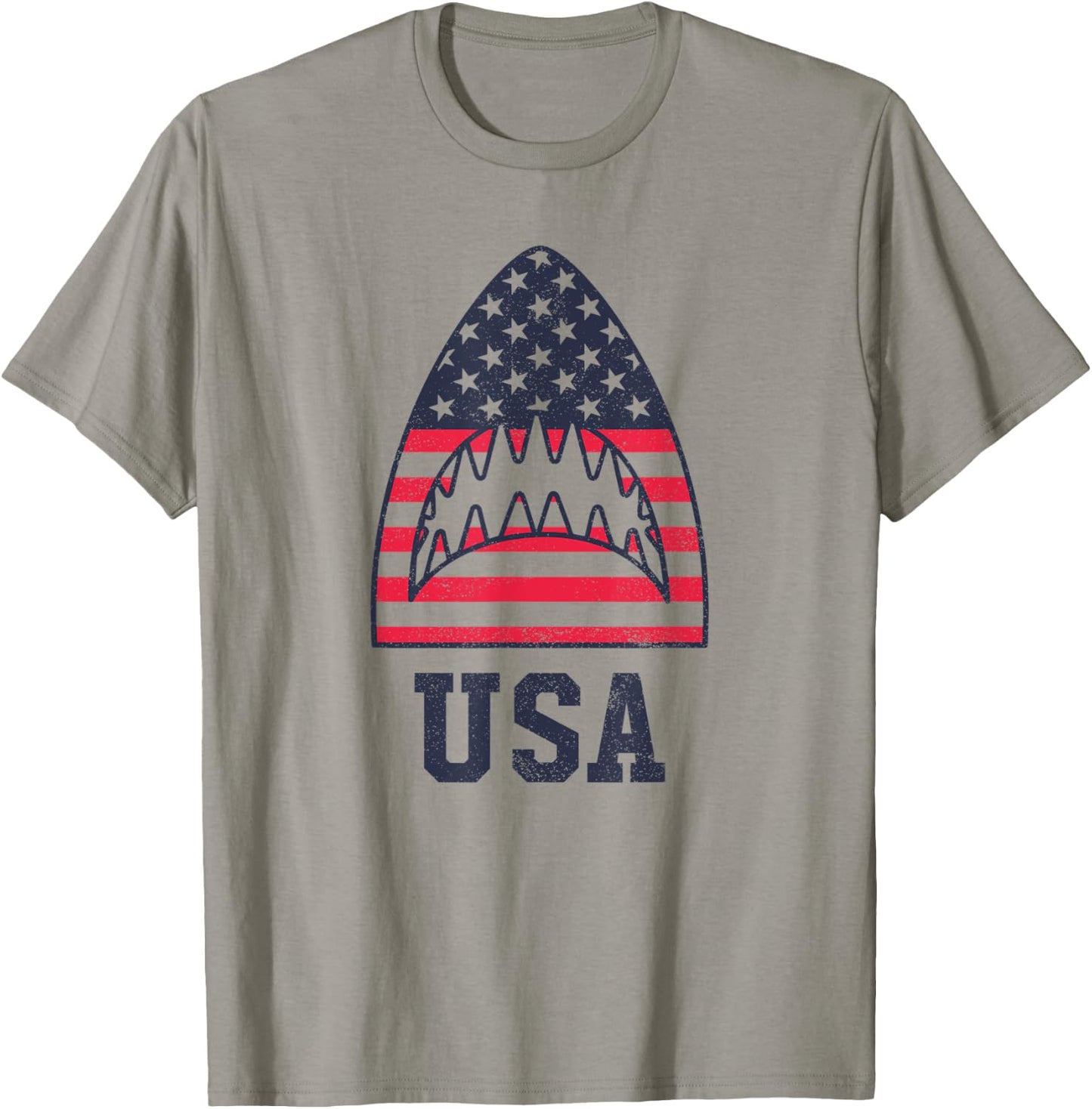 USA American Flag Shark Red White Blue 4th of July Women Kids Men T-Shirt - T-Shirt | Sand