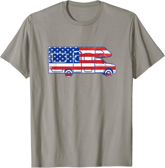American Flag RV Class C Camper Vintage Women Men T-Shirt - T-Shirt | Sand