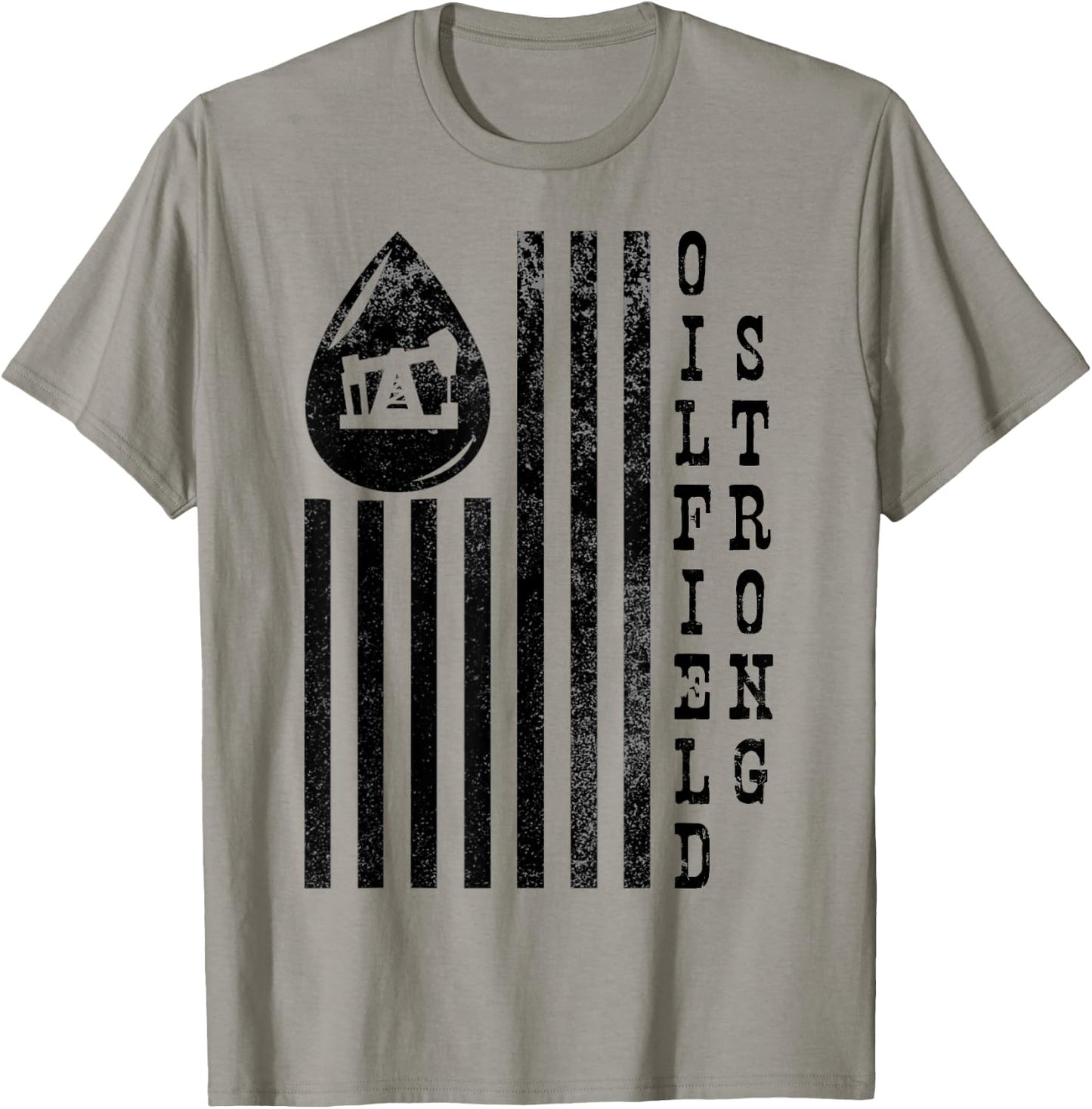 Oilfield Strong American Flag Pump Jack Distressed T-Shirt - T-Shirt | Sand