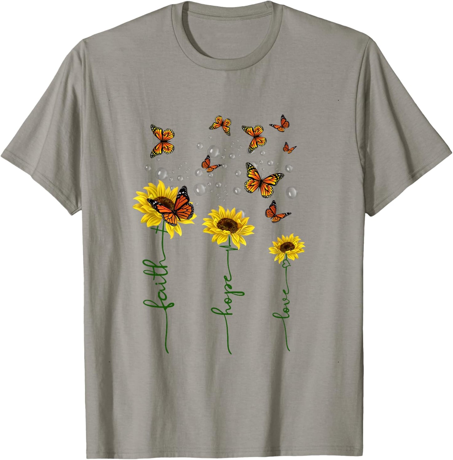 Faith Hope Love Sunflower Butterfly Christian Gift T-Shirt - T-Shirt | Sand