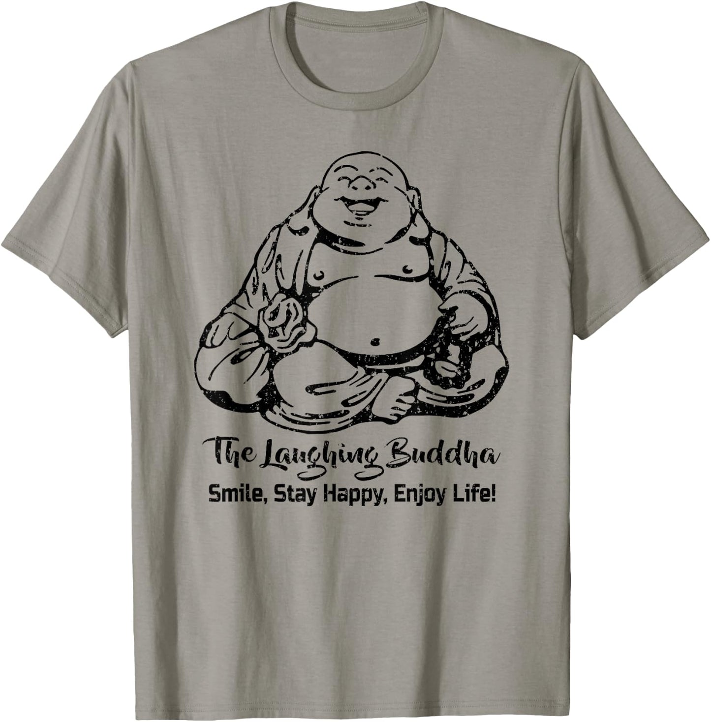 The Laughing Buddha Smiling Vintage Distressed Design Look T-Shirt - T-Shirt | Sand